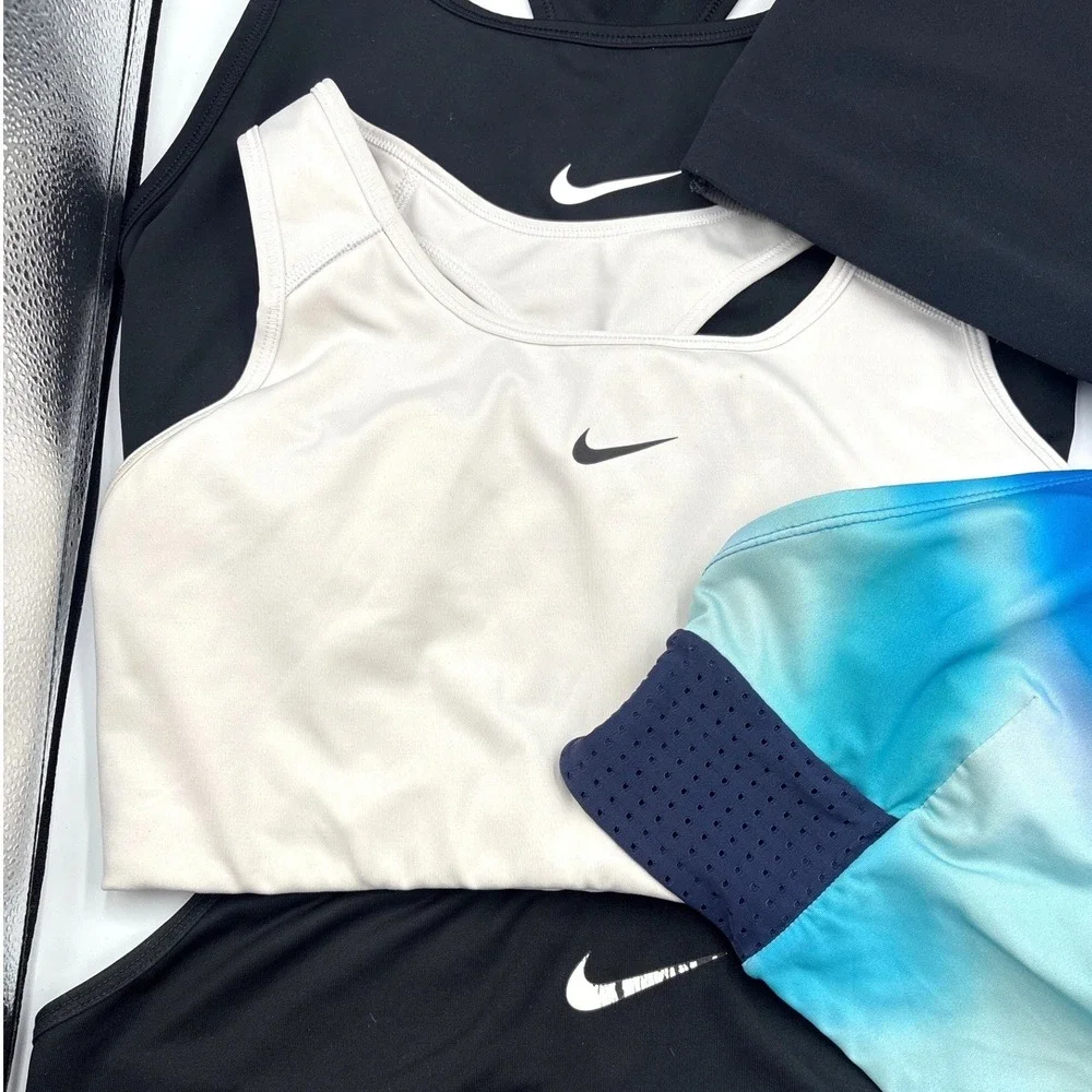 Nike Dri-FIT Sports Bra Bundle Lot of 4 Black White Blue Ombre Size Large